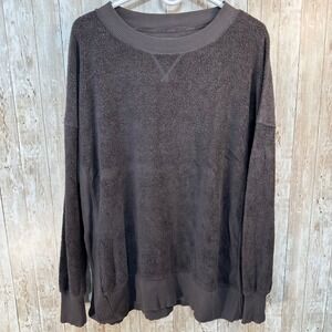 Aerie‎ fleece Knit Pullover Sweater Size Medium Gray Casual Relaxed Fit Brown